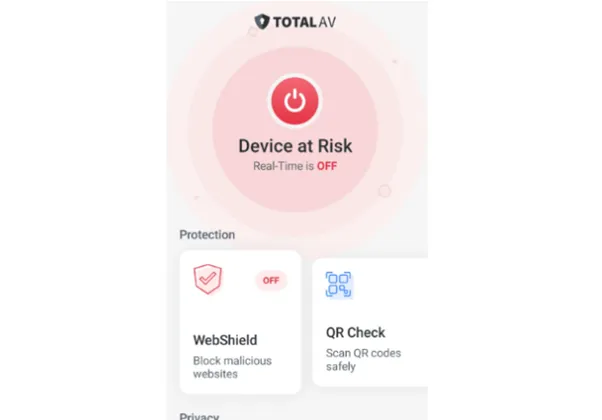 A screenshot showing TotalAV’s Android dashboard after the initial scan