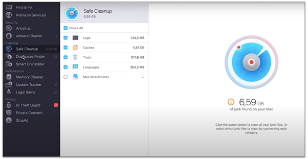 A screenshot showing MacKeepers Safe Clean-up scan results