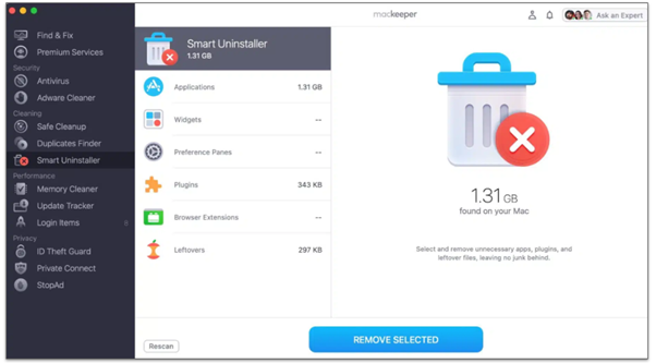 A screenshot showing MacKeepers Smart Uninstaller scan results